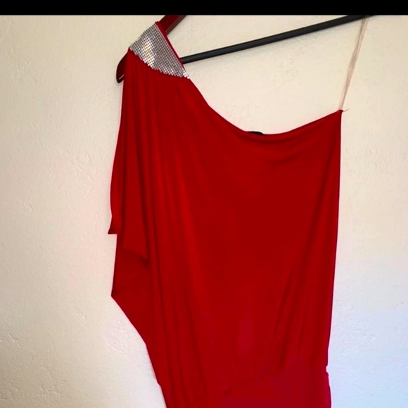 Symphony One Shoulder Red Cocktail Dress - Picture 5 of 9